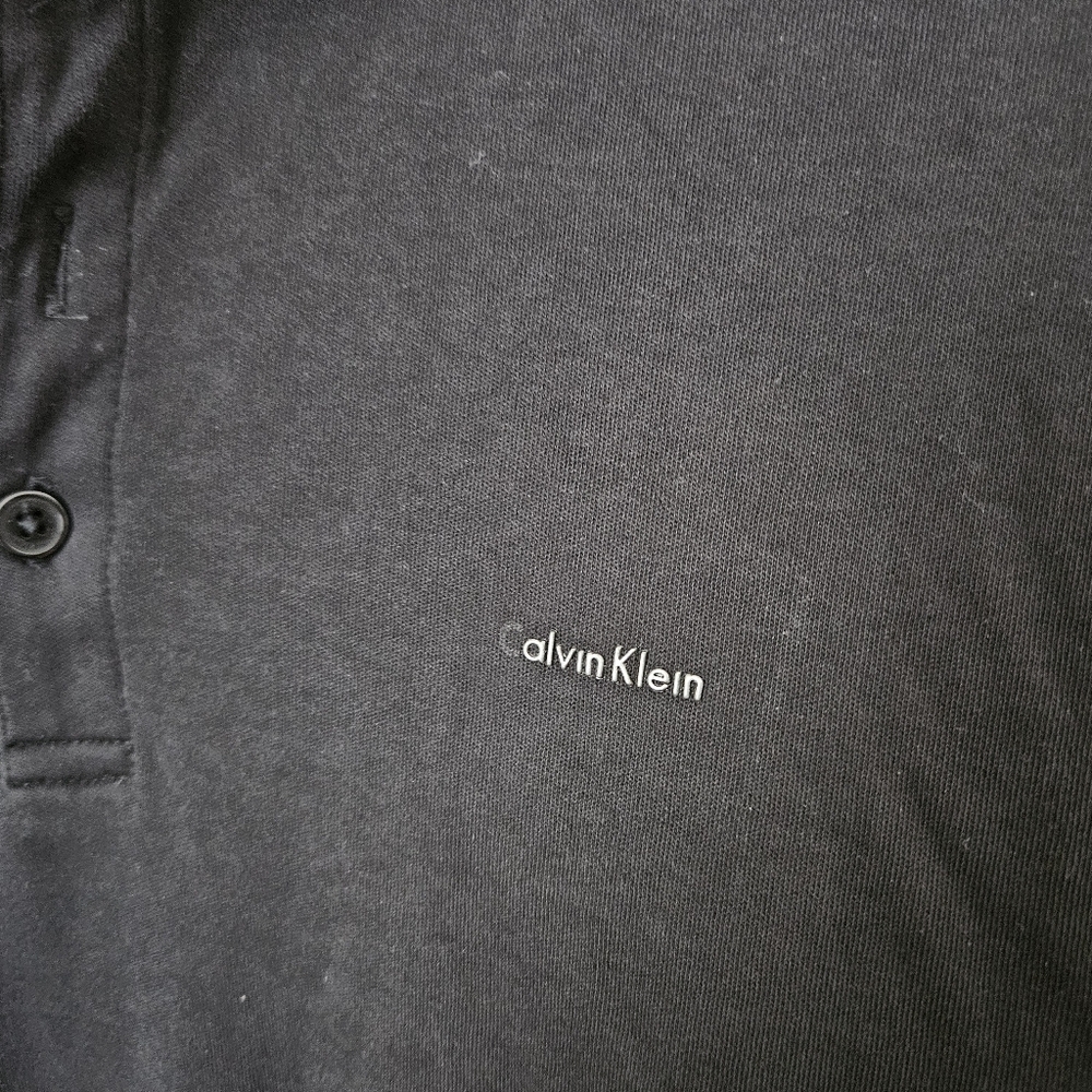 Calvin Klein Mens Black Polo Shirt Short Sleeve Liquid Cotton Medium Classic - Picture 3 of 9